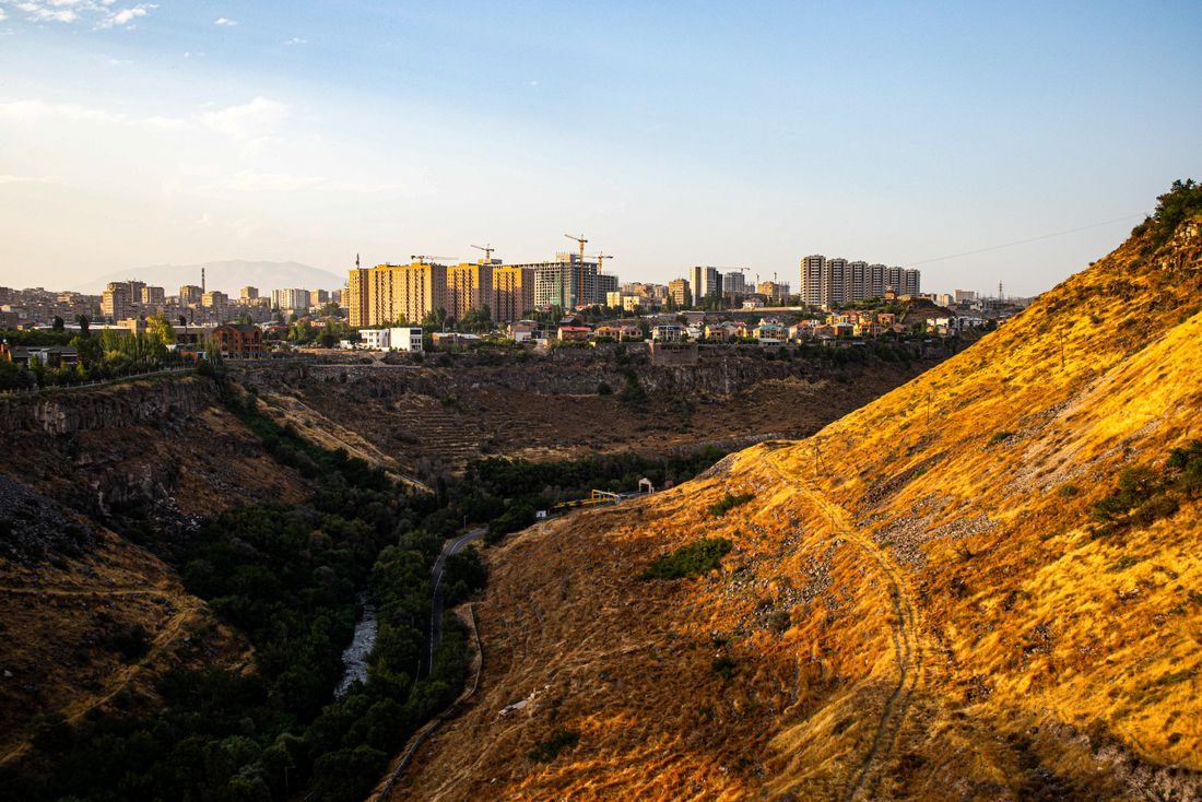 Yerevan skyline at golden hour