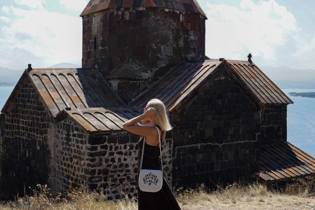 Ancient stone church above the valley, Armenia