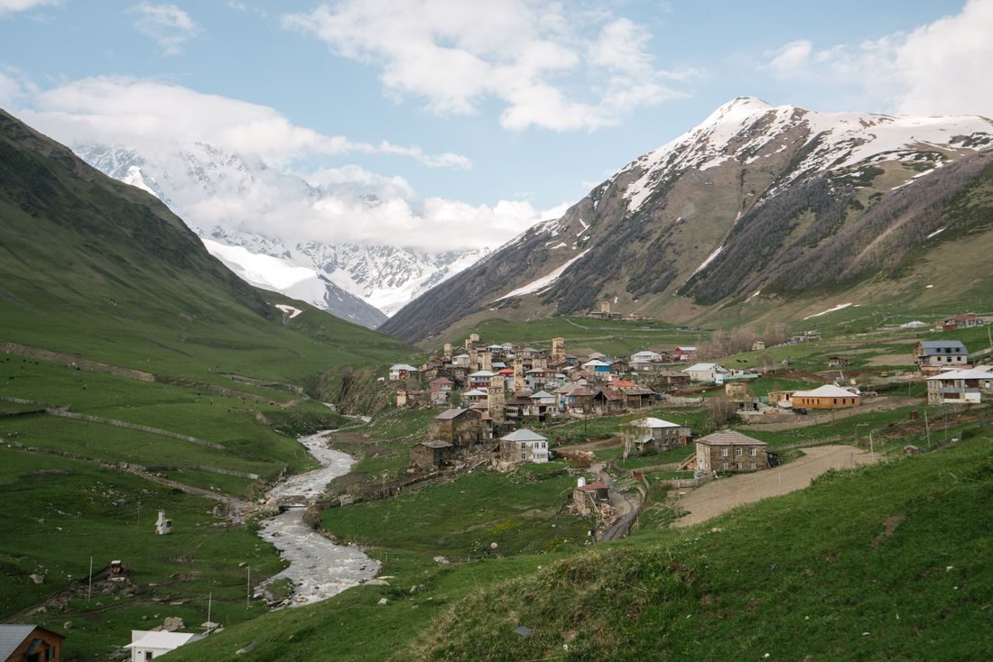 Mountain village in a green valley